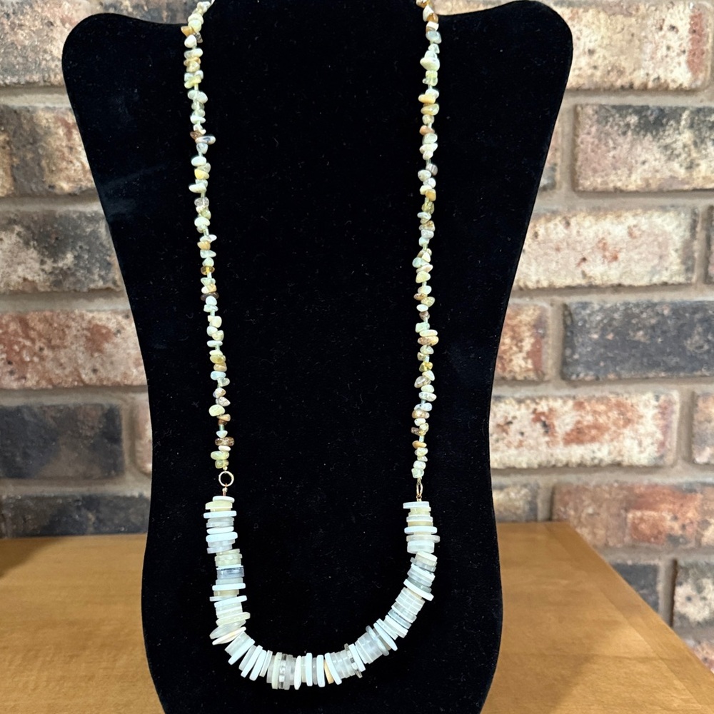 Artisan Button and yellow jar chip bead necklace
